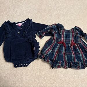 rufflebutts Baby Plaid Dress and Navy Romper Set